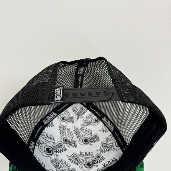 Von Dutch Trucker Hat Lime Green Cheetah Velvet Embroidered Logo Patch Snapback - Picture 5 of 5